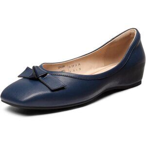 Dream Pairs Women's Navy Faux Leather Square Toe Low Wedge Ballet Flats Shoes